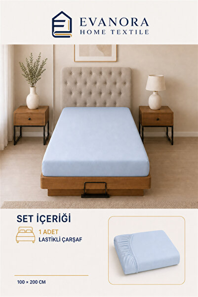 evonora Baby Blue Single Elasticated Sheet 100 X 200 cm – Full Fit, Soft and Breathable
