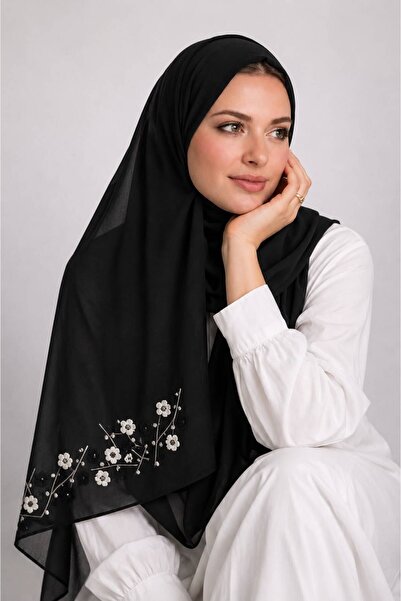Veil Designer طرحة بوال ورد و اغصان قماش ياباني بتطريز علي طرفين الطرحه الوان...