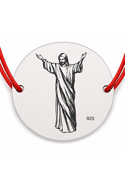 Simoshop Brățară argint 925 cu Isus binecuvântând, șnur reglabil — cadou creștin