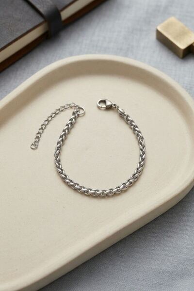 norsary 316L Steel Chain Spiga Model Silver Color Men's Bracelet