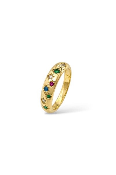 neslyaccessories 14K Altın Kaplama Renkli Taşlı Kadın Yüzük