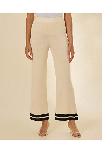 REDTAG Women Ivory Wide Leg Trousers With Contrast Hem