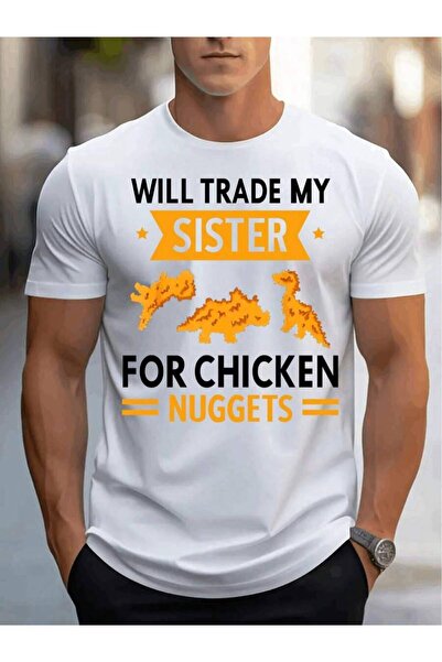 29CUN تي شيرت مطبوع عليه رسومات من Will Trade My Sister Chick Nuggets للرجال،...
