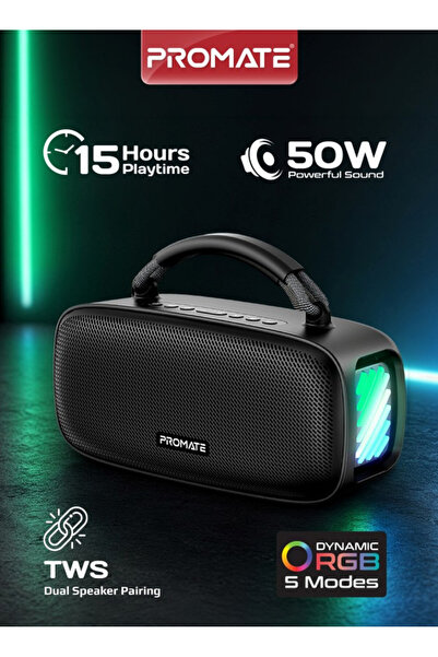 Promate 50W Bluetooth Speaker with RGB Lights, Bluetooth 6.0, TWS Stereo Pair...