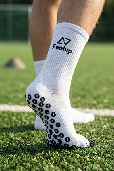 İncim Beyaz Kaydırmaz Silikon Tabanlı Futbol Unisex Çorap Dikişsiz Kauçuk Havlu Taban Pilates Yoga Çorabı