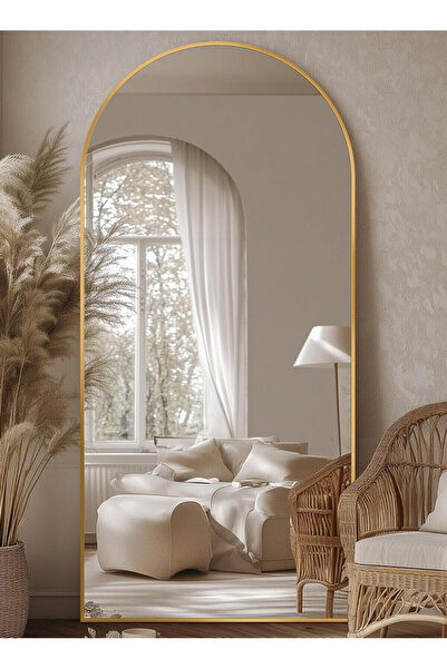 Taimi مرآة كبيرة جدًا بتصميم أنيق 180 × 80 سم - إطار معدني ذهبي وحامل خلفي