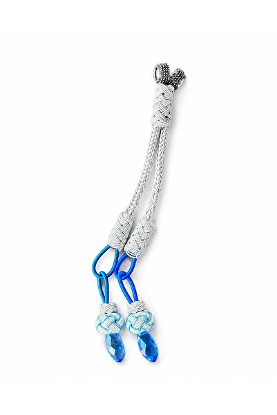 TESBİHKENTİ 2-Piece Blue Stone White Copper Kazaz Tassel