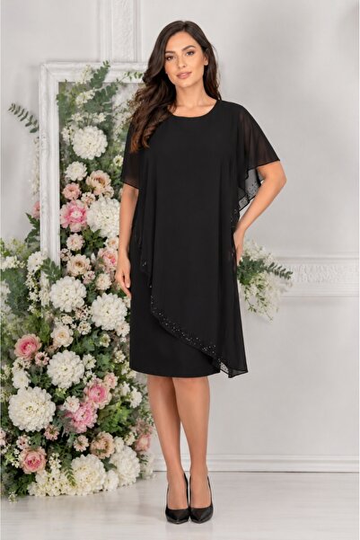 OEM Rochie neagra Sigrid cu aplicatii de strasuri pe voal