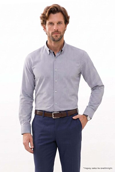 Tudors Men's Regular Fit Comfortable Cut Button-Down Collar Long Sleeve Strip...