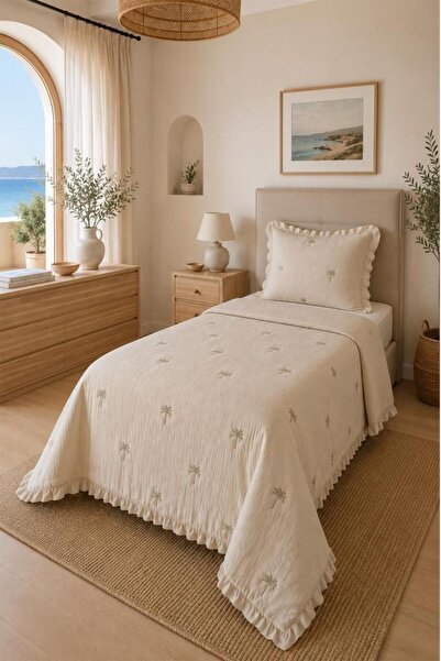 Çeyiz Diyarı Palm Fiber Filled Single 180X240 cm Bedspread Cappucino