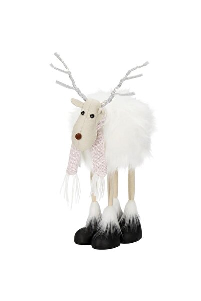 Stef's Cat Christmas Figurine, White Reindeer with Scarf, Height 48cm,