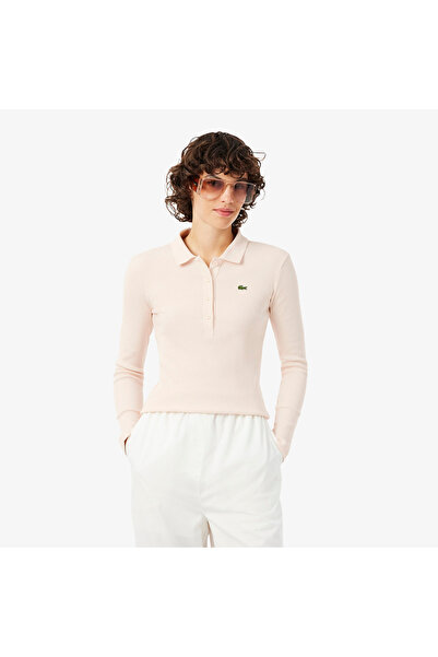 Lacoste L.12.D Kadın Slim Fit Uzun Kollu Açık Pembe Polo