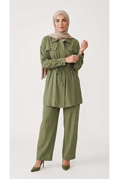 ECE GİYİM Women's Jacket with Rope Details, Pockets, Front Zipper, Sleeve But...