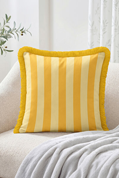 Realhomes Modern Design Fringed Throw Pillow Cover with Vertical Stripes - St...