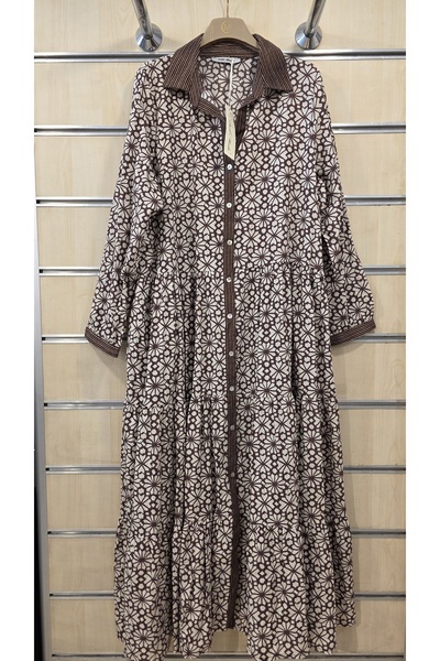 Park Moda Rochie lungă 100% bumbac cu guler tip cămașă