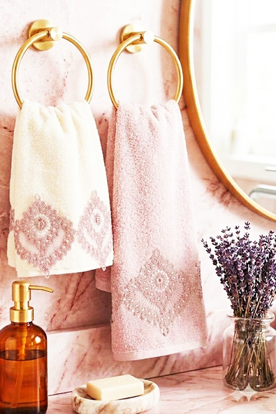 iselahome Belissa Laced Cotton Dowry Hand Towel Set of 2 50X90 cm