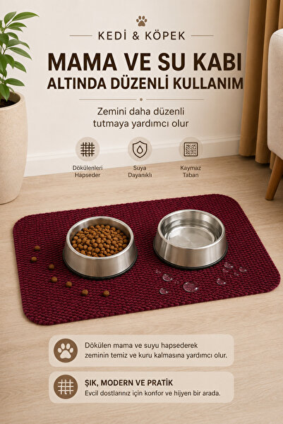 MİNUZ Kedi Köpek Mama ve Su Kabı Altlığı Su Emici Tüy Kırıntı Tutucu Kaymaz Y...
