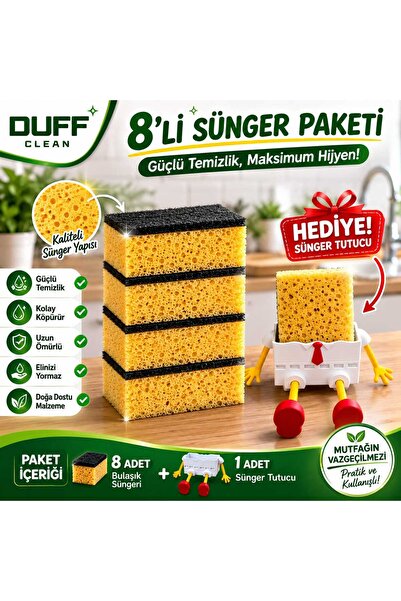 DUFF CLEAN 8-Piece Dish Sponge Set + Gift Sponge Holder |   Powerful Cleaning...