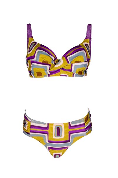 AYYILDIZ 4627 Yellow Purple Underwire Gathering Bikini Set