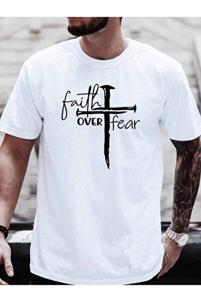 29CUN تي شيرت رجالي Over Fear أزرق كحلي، ملابس ملهمة مسامية بقصة عادية، مناسب...