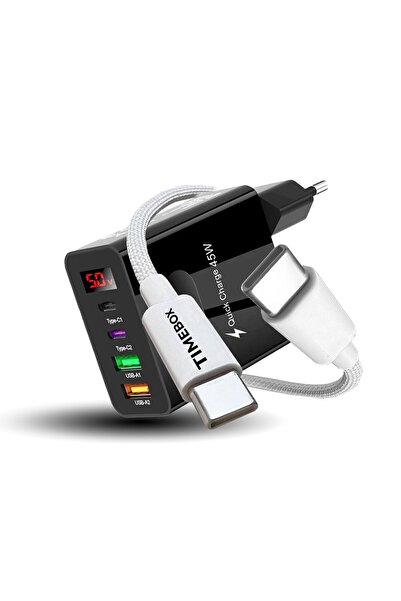 Timebox Încărcător rapid de 45W cu 4 porturi (2×USB-C, 2×USB) + Cablu USB-C, ...