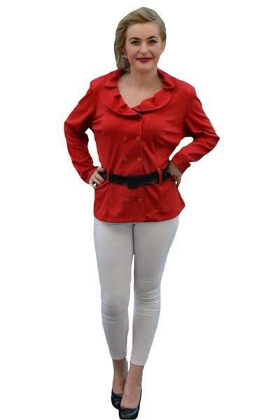 OEM Bluza tip sacou de culoare rosie cu guler rotunjit cu fronseuri
