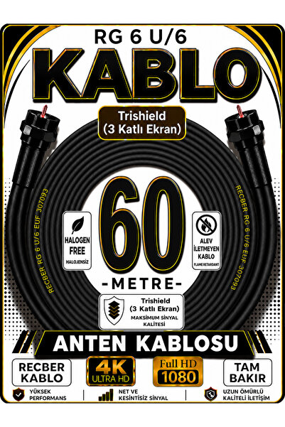 Avarson Reçber RG 6 U/6 PHY-HF Trishield Koaksiyel Uydu Kablosu 307093 60 METRE