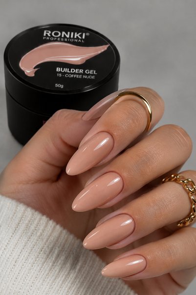 RONIKI Builder Gel 15 Coffee Nude 50 G – Coffee Nude Protez Tırnak Uzatma Jel, Orta Yoğun Kıvamlı