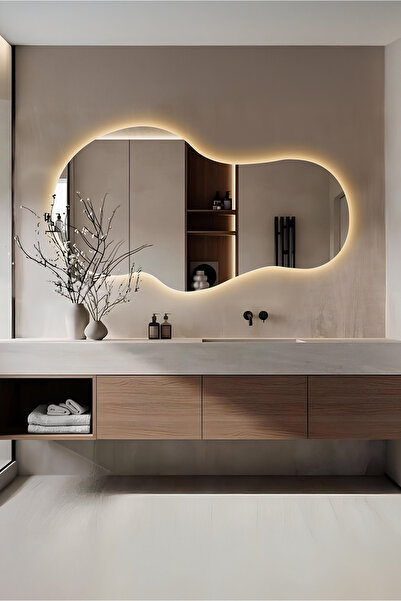 Mirror Home Decor Art Organik Asimetrik LED Duvar Aynası Arkadan Aydınlatmalı...