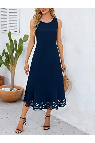 Generic Brand Women's Sleeveless Skirt with Laser Cut Floral Pattern, Midi Le...