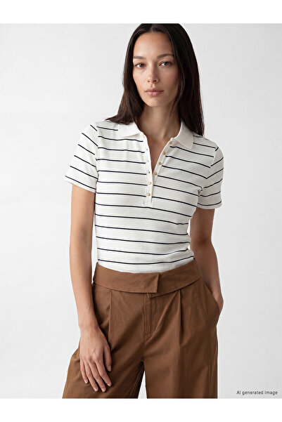 LC Waikiki Original Polo Collar Striped Women's T-Shirt