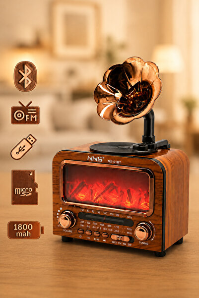 Abbruch Retro Bluetooth Hoparlör Nostaljik Radyo Şömine Efektli FM Radyo Usb ...