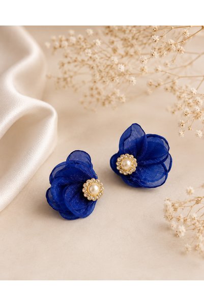 WOWMOM Half Flower Earrings – Stylish Women's Earrings with Elegant Stone and Pearl Detailing