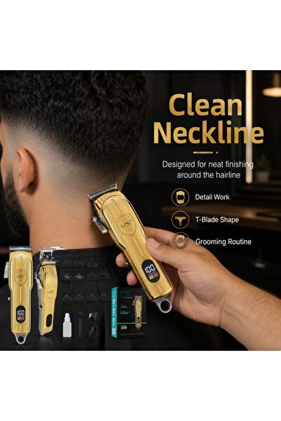 Generic Brand Full Metal Gold Barbershop Hair Clipper Set, 3H Fast Charging 1...
