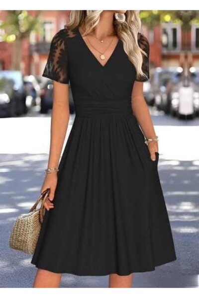DRESSIFY WOMEN’S FASHION Γυναικείο κοντομάνικο φόρεμα βισκόζης με διπλό γιακά...