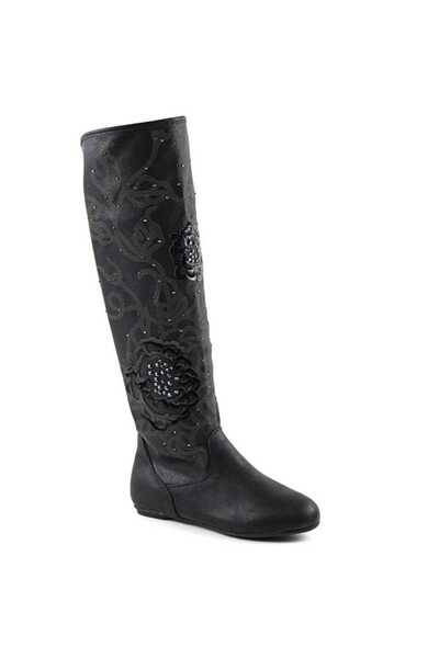 mm Cizme inalte , perforate de dama , cu ornamente cu pietre A10011-BLACK