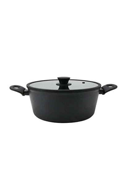Trust Aluminium Non-Stick Cooking Pot With Glass Lid Black 30cm