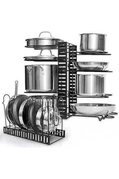 GENERAL Metal 8+ Pot & Pan Organizer Cabinet Countertop - Adjustable - Black