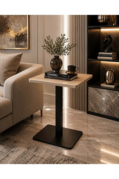 N.zone Modern Square Dining Table 60X60 cm with Wooden Top and Metal Base Lux...