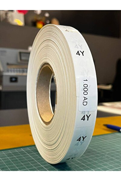 Şeffaf Tekstil Yaş Etiketi 4 Yaş 4Y Çocuk Giyim Siyah Yazılı Yapışkanlı Beden Etiketi 180x20 mm 1 Rulo x 1000 Adet