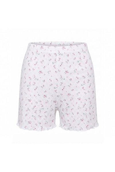 BONBON Women's Pointel Floral Patterned Ribbed Fabric Shorts Bb2760