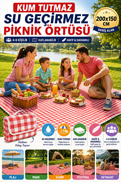 OpenCity Su Geçirmez Kum Tutmaz Piknik Örtüsü 200x150 Katlanabilir Plaj Kamp ...