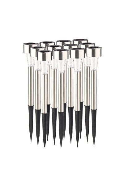 OEM Set de 12 lumini solare LED pentru alei de grădină, alb rece, argintii