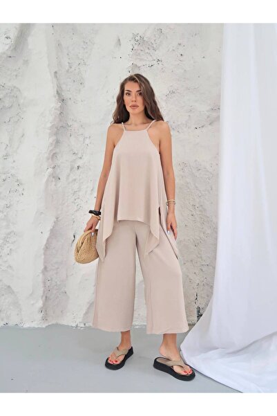 Paw Garage Women's Keys Imported Ayrobin Fabric Blouse Detailed Jumpsuit