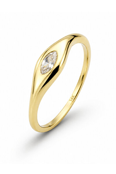 KAIROS JEWELRY 14 Ayar Altın Markiz Minimal Yüzük