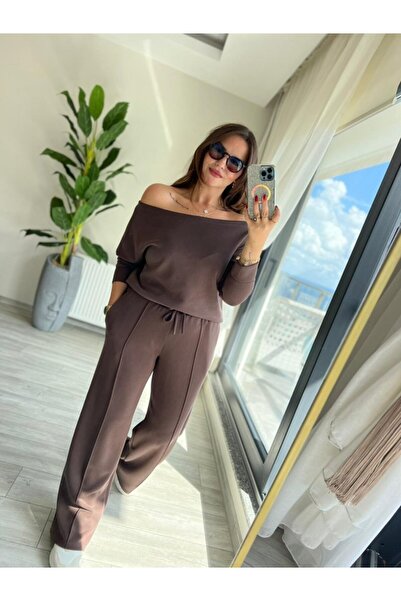 oniks store Women's Long Sleeve One Shoulder Open Modal Blouse and Pants Two ...