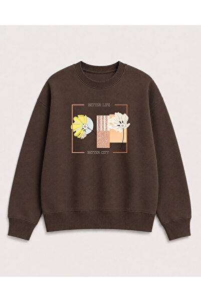 herkesemoda Better Life Print Detailed Crew Neck 2 Thread Sweatshirt