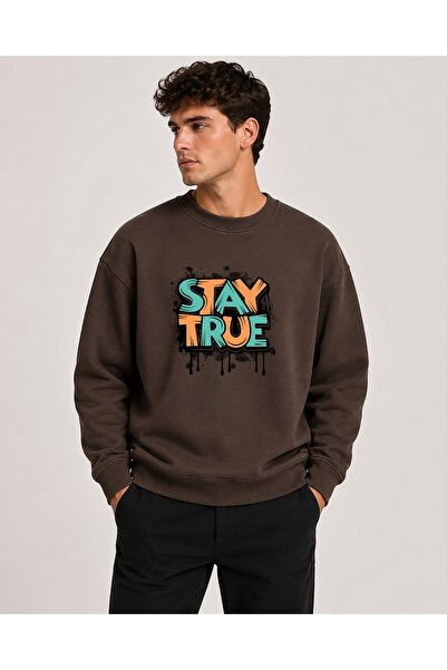 herkesemoda Stay True Detailed Crew Neck 2 Thread Sweatshirt
