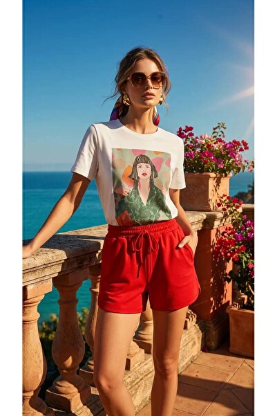 KİABİ Women's Silvery Printed Cotton and Lycra Tshirt