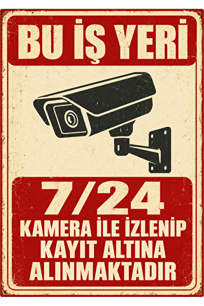 Lucena Retro 24/7 Camera Recording Warning Metal Sign Workplace Safety Sign 3...